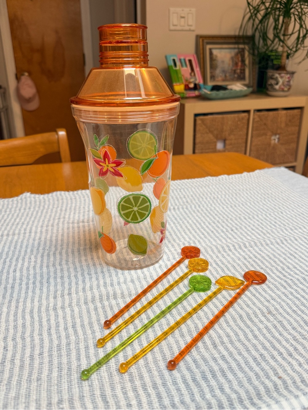 Vintage 2006 Starbucks Tazo Iced Fruit Tea Shaker 40oz with 5 Stir Sticks Retro